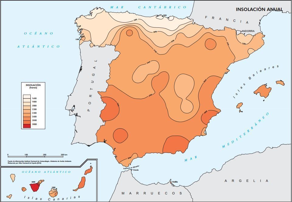 hours of sunshine in spain